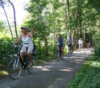 Radlergruppe auf einem Waldweg im Spreewald